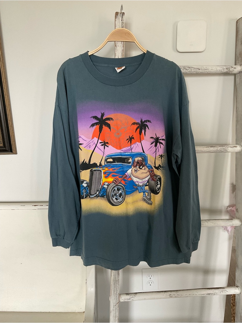 90’s Vintage Taz Looney Toon Hot Rod Long Sleeve Men 2XL EUC 1997 USA Made